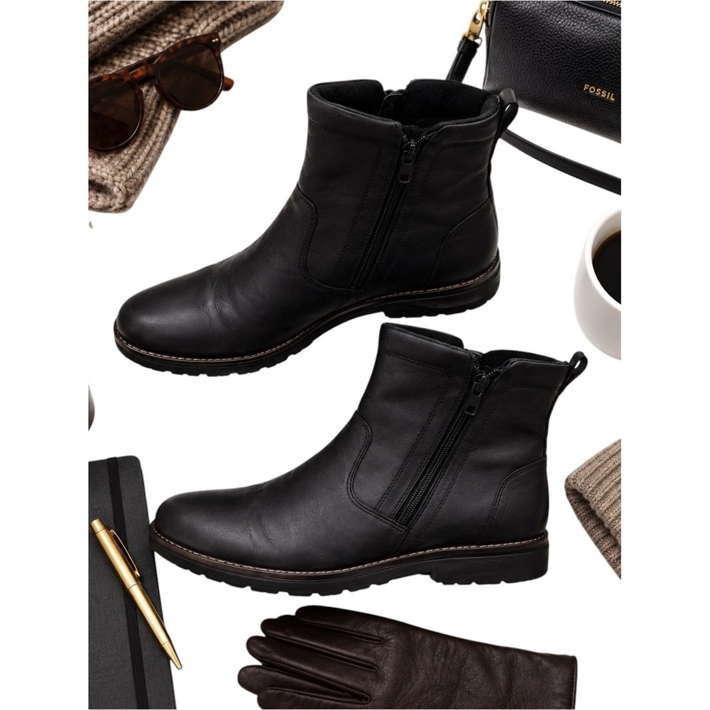 Ecco Babett Gore-Tex Waterproof Black Leather Ankle Boots EU 39 Comfort Zip GUC